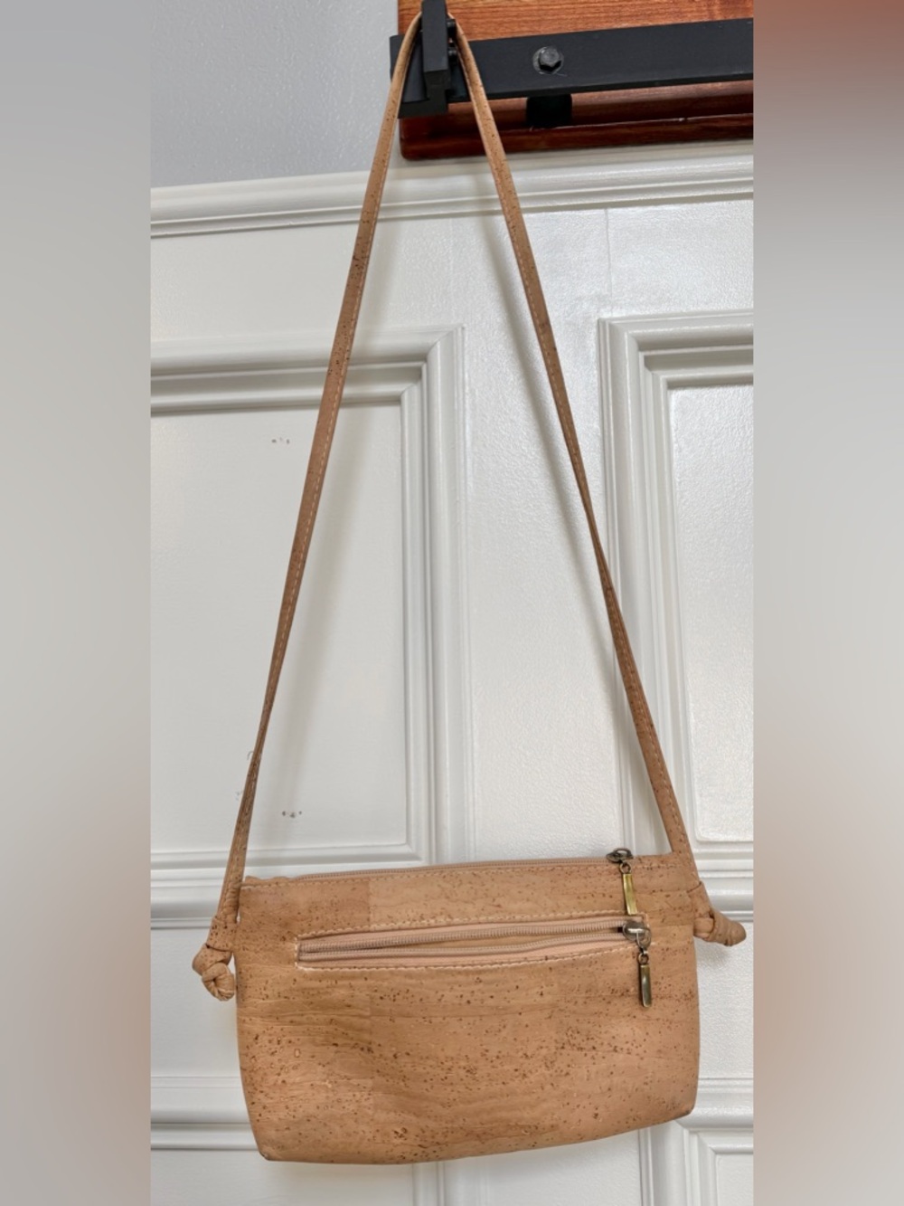 Cork Crossbody Bag with Gold Accent - Beige - Picture 2 of 4